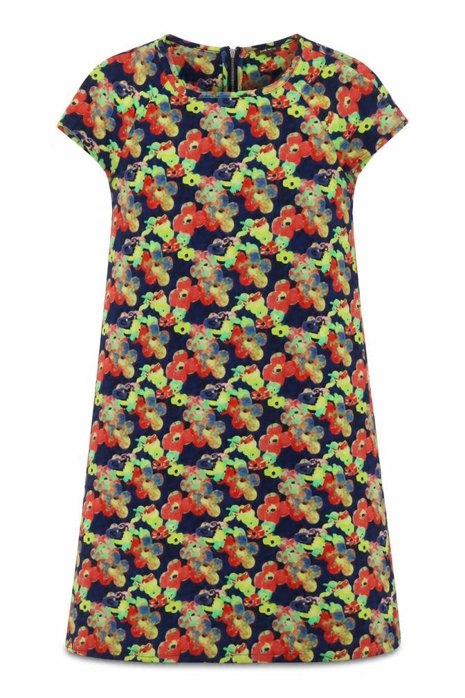 Front view of River Island women’s multicoloured floral polyester a-line, size UK 10, round neck zip