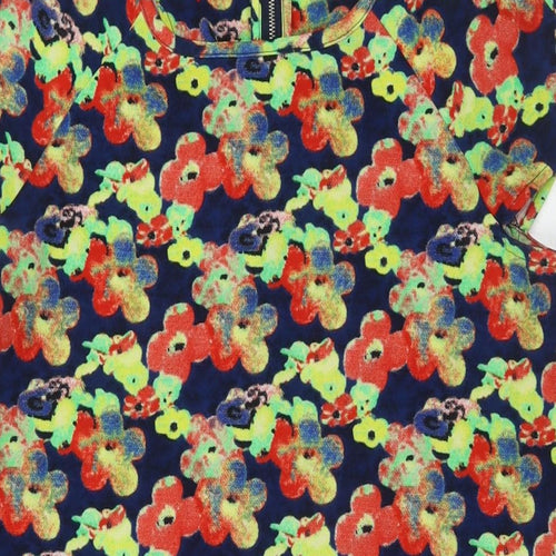 River Island Womens Multicoloured Floral Polyester A-Line Size 10 Round Neck Zip