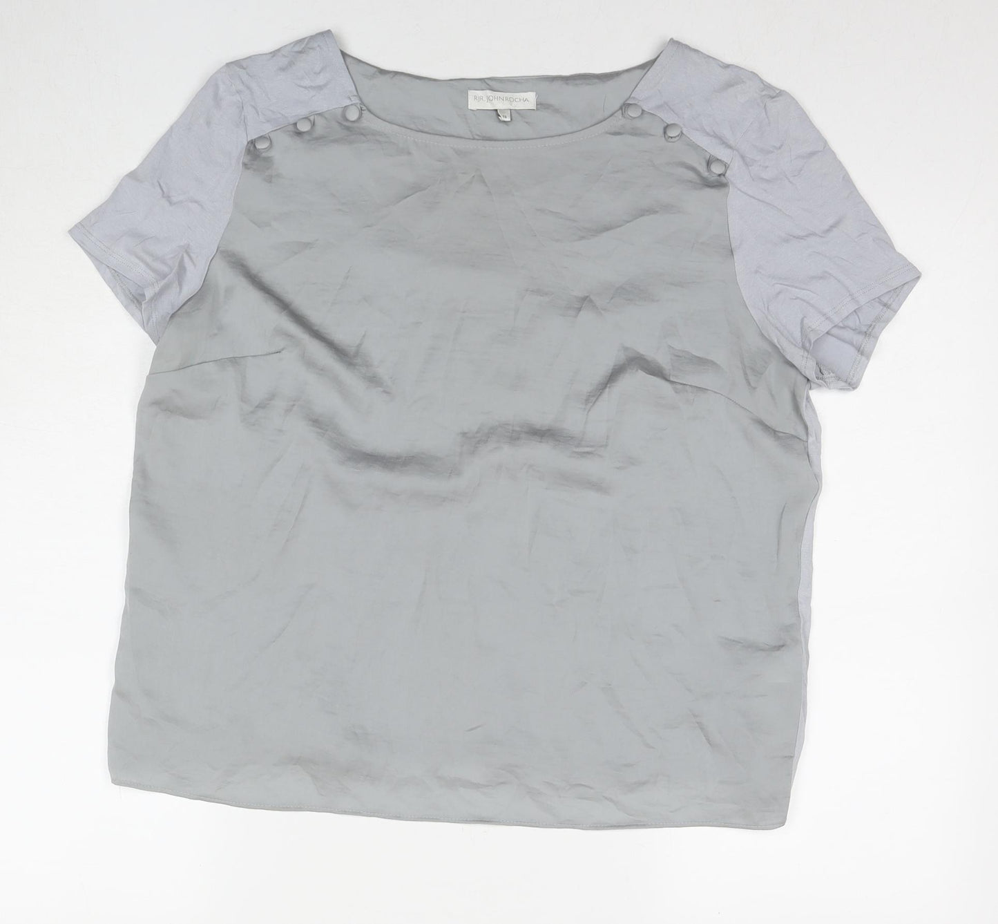 RJR.John Rocha Womens Grey Polyester Basic T-Shirt Size 16 Round Neck