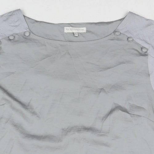 RJR.John Rocha Womens Grey Polyester Basic T-Shirt Size 16 Round Neck
