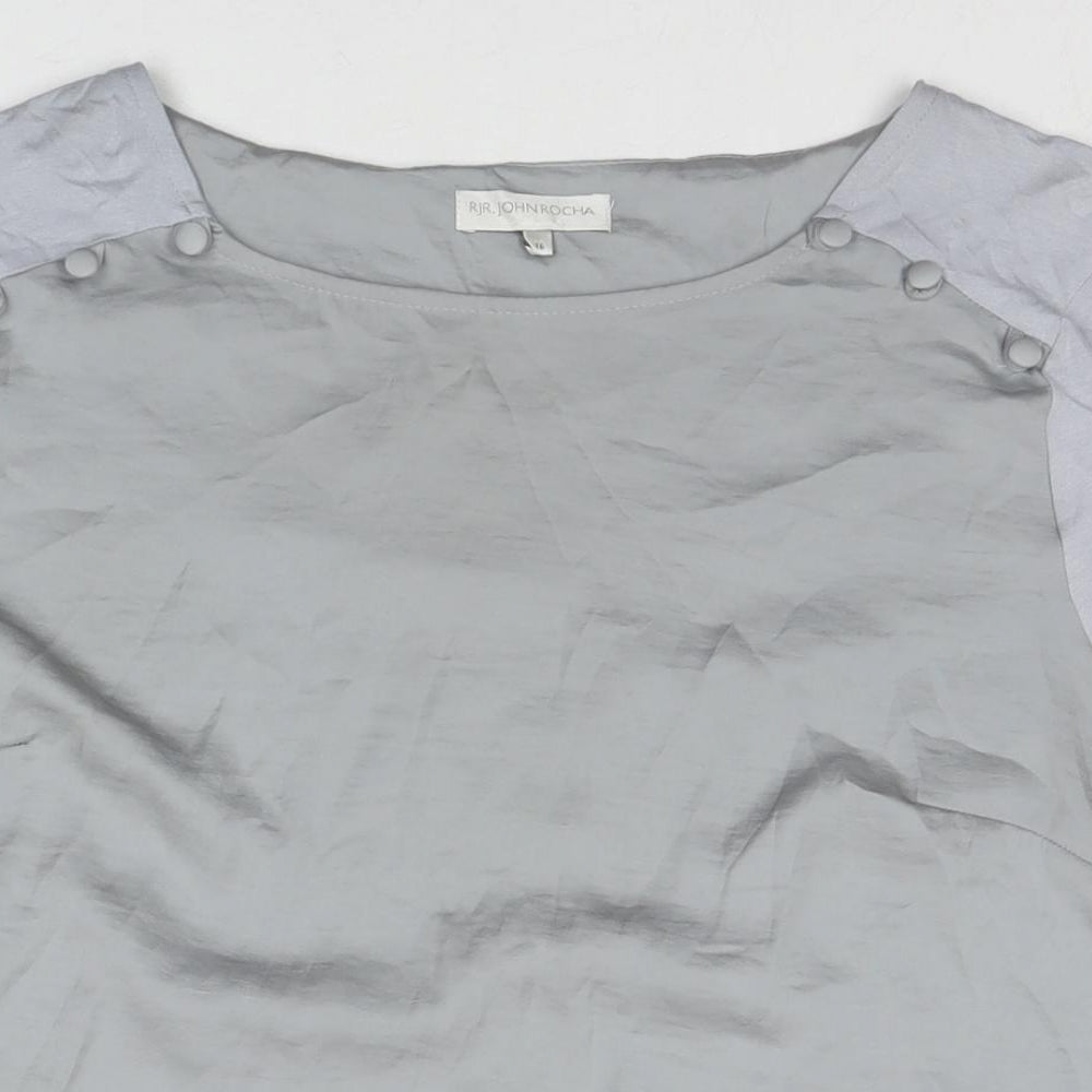 RJR.John Rocha Womens Grey Polyester Basic T-Shirt Size 16 Round Neck