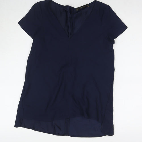 Zara Womens Blue Polyester Tunic T-Shirt Size XS V-Neck