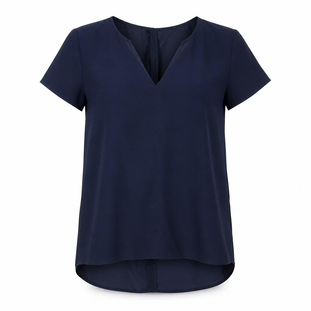 Front view of Zara women’s blue polyester tunic t-shirt, size XS, v-neck