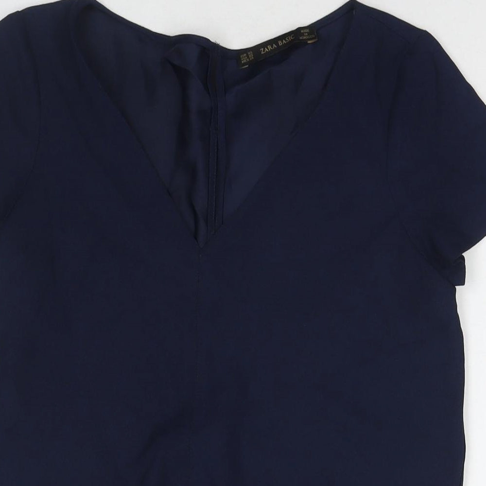 Zara Womens Blue Polyester Tunic T-Shirt Size XS V-Neck