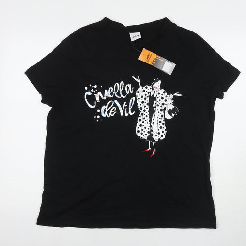 Disney Womens Black Cotton Basic T-Shirt Size 18 Round Neck - Cruella de Vil