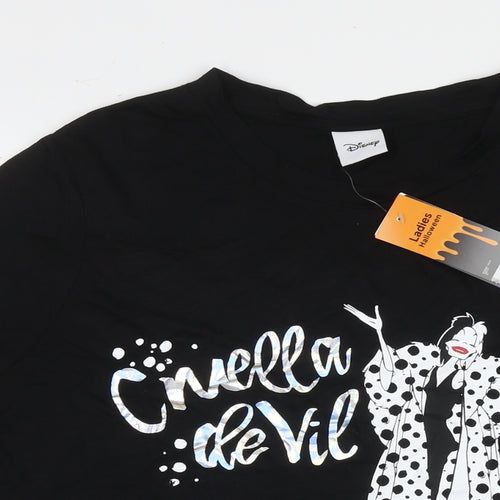 Disney Womens Black Cotton Basic T-Shirt Size 18 Round Neck - Cruella de Vil