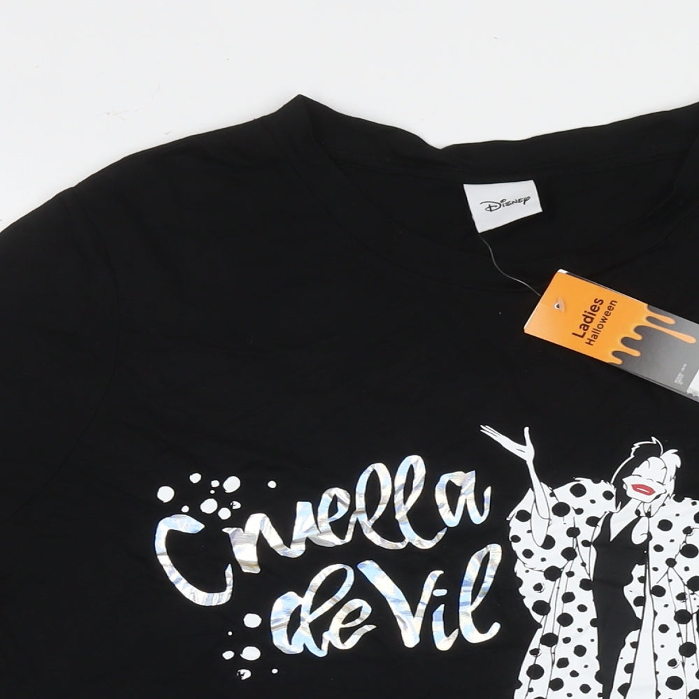 Disney Womens Black Cotton Basic T-Shirt Size 18 Round Neck - Cruella de Vil