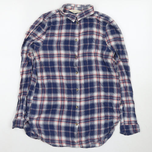 H&M Boys Blue Check Cotton Basic T-Shirt Size 13-14 Years Collared Button