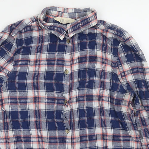 H&M Boys Blue Check Cotton Basic T-Shirt Size 13-14 Years Collared Button