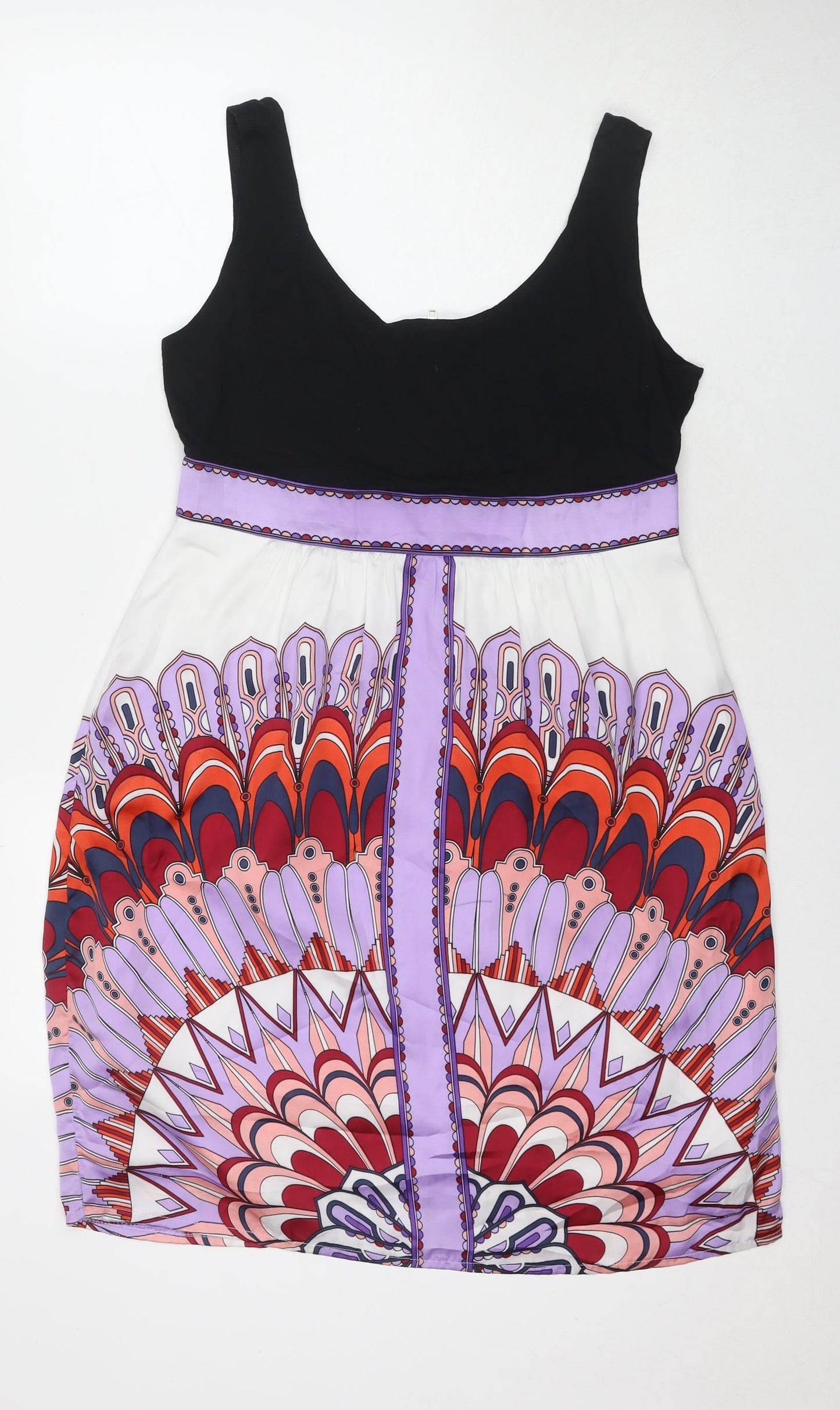 London Times Womens Multicoloured Geometric Polyester Tank Dress Size 12 Round Neck Pullover