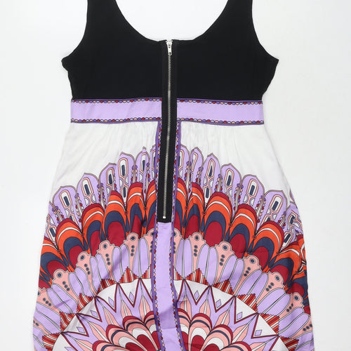 London Times Womens Multicoloured Geometric Polyester Tank Dress Size 12 Round Neck Pullover