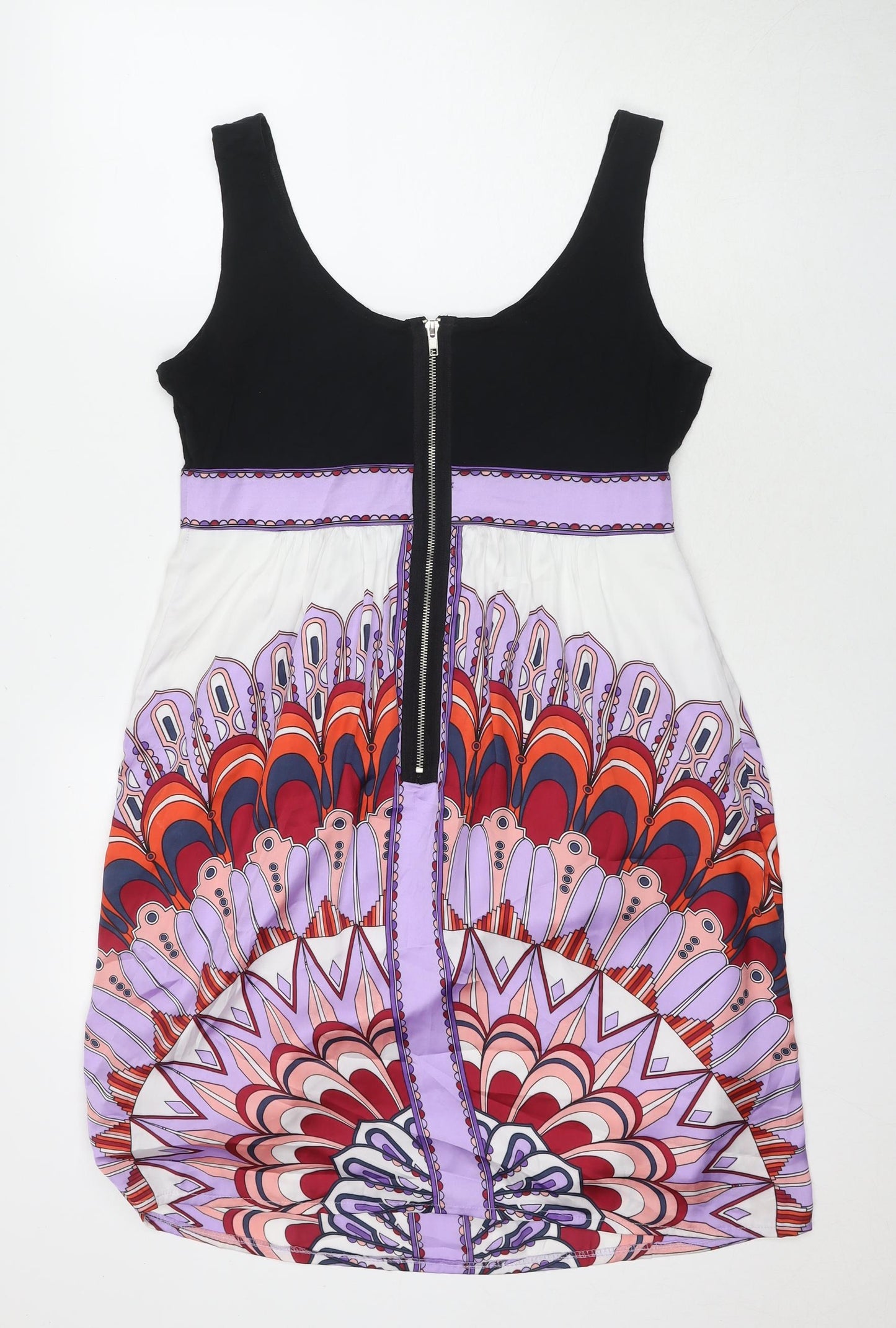 London Times Womens Multicoloured Geometric Polyester Tank Dress Size 12 Round Neck Pullover