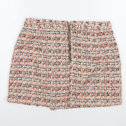 River Island Womens Orange Check Polyester A-Line Skirt Size 12 Zip
