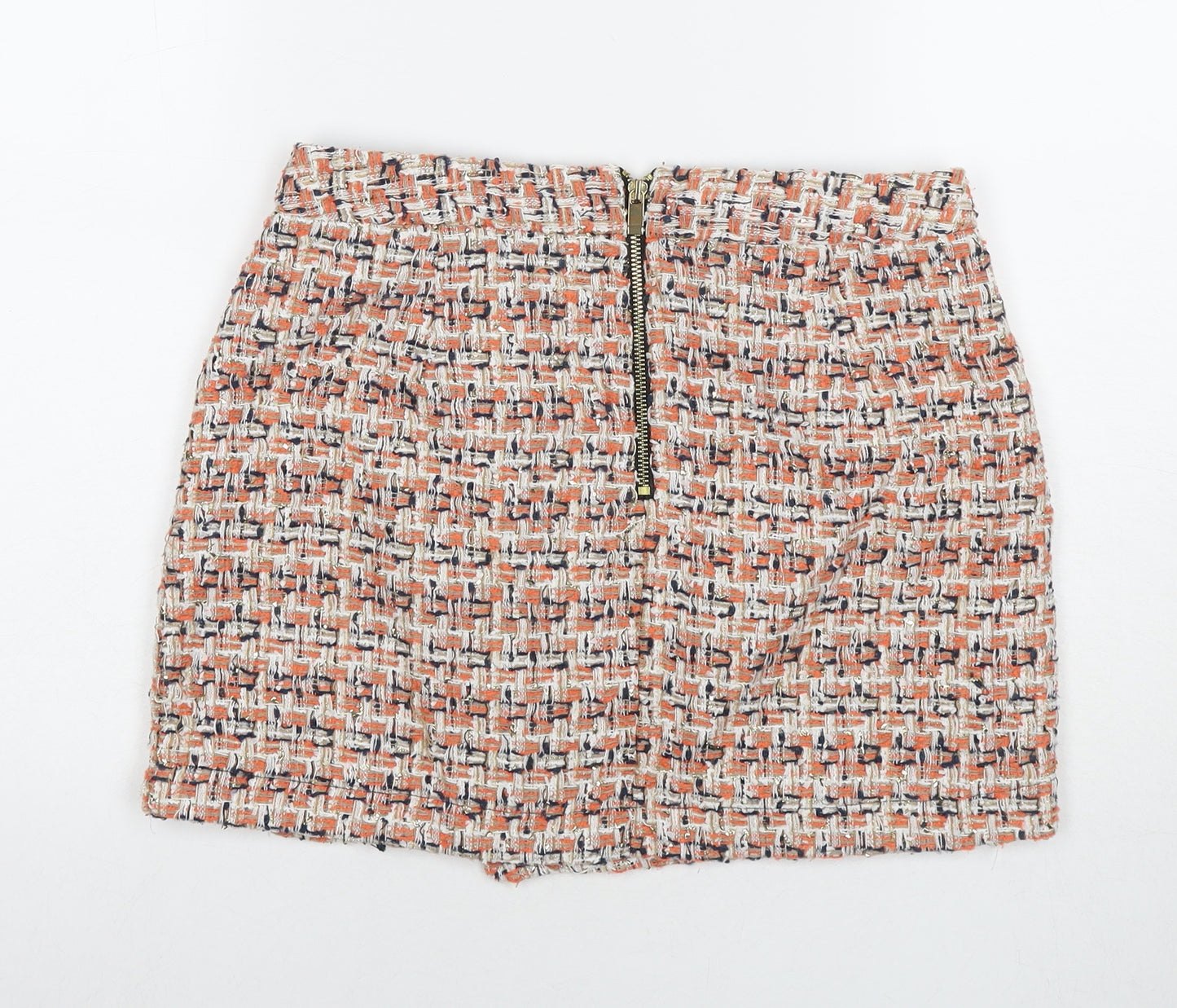 River Island Womens Orange Check Polyester A-Line Skirt Size 12 Zip