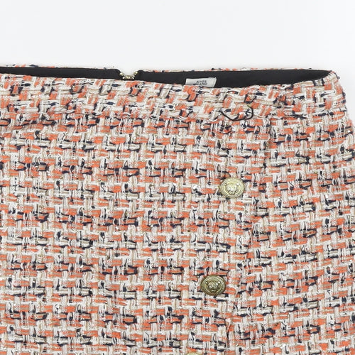 River Island Womens Orange Check Polyester A-Line Skirt Size 12 Zip