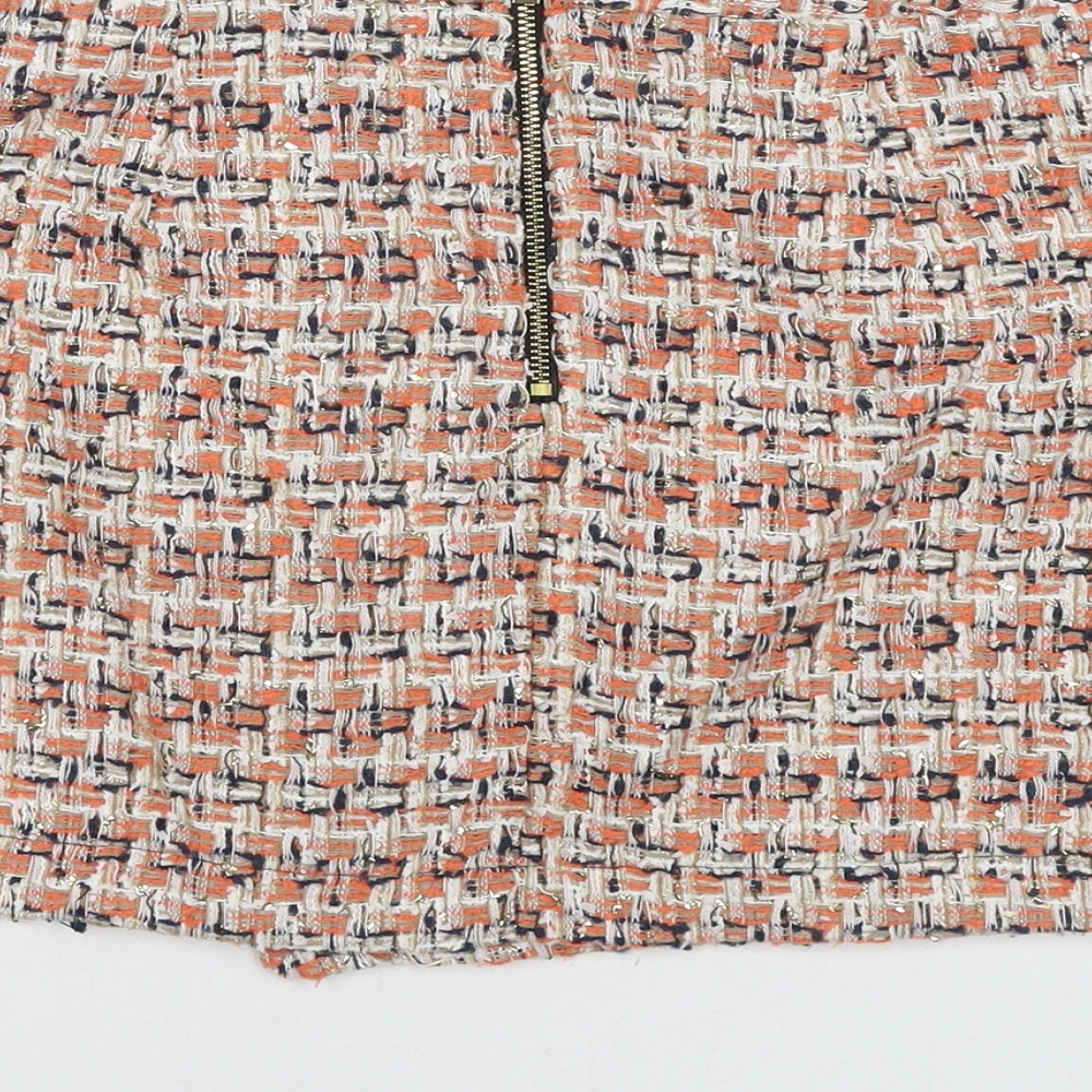 River Island Womens Orange Check Polyester A-Line Skirt Size 12 Zip
