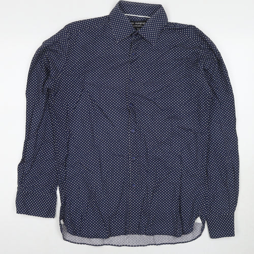 Marks and Spencer Mens Black Polka Dot Polyester Dress Shirt Size 15.5 Collared Button - Collar 15.5''