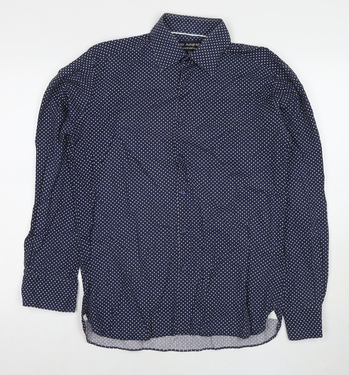 Marks and Spencer Mens Black Polka Dot Polyester Dress Shirt Size 15.5 Collared Button - Collar 15.5''