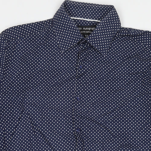 Marks and Spencer Mens Black Polka Dot Polyester Dress Shirt Size 15.5 Collared Button - Collar 15.5''