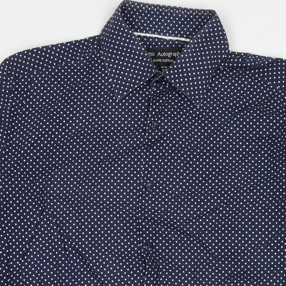 Marks and Spencer Mens Black Polka Dot Polyester Dress Shirt Size 15.5 Collared Button - Collar 15.5''