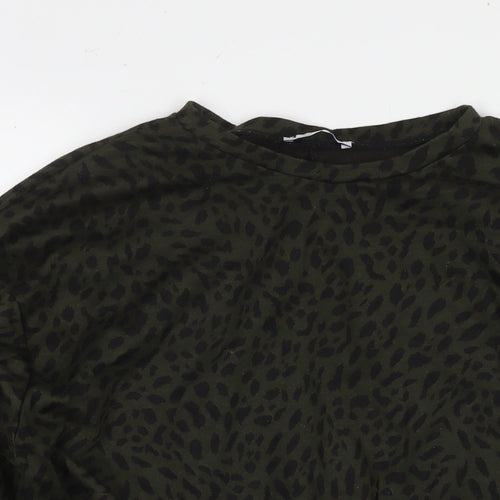 Zara Womens Green Round Neck Animal Print Polyester Pullover Jumper Size S - Leopard Print