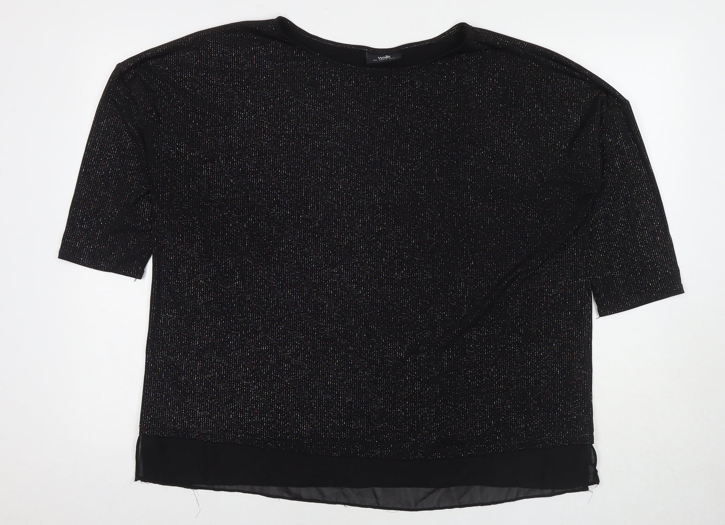 Wallis Womens Black Polyester Basic Blouse Size L Round Neck