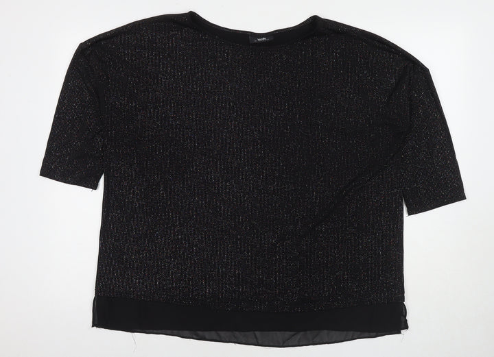 Wallis Womens Black Polyester Basic Blouse Size L Round Neck