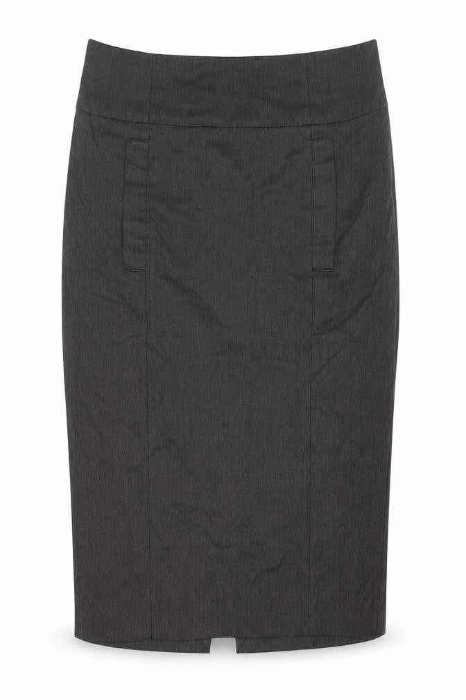 Front view of Zara women’s brown polyester straight & pencil skirt, size L, zip