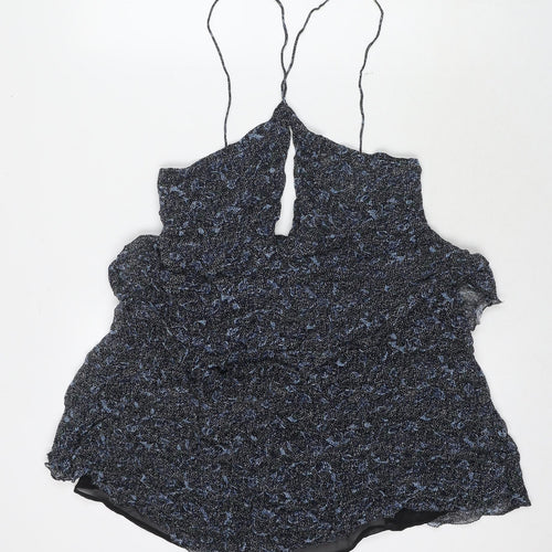 Zara Womens Blue Geometric Viscose Tank Dress Size L Round Neck Pullover