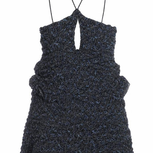 Zara Womens Blue Geometric Viscose Tank Dress Size L Round Neck Pullover