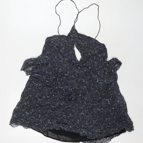 Zara Womens Blue Geometric Viscose Tank Dress Size L Round Neck Pullover