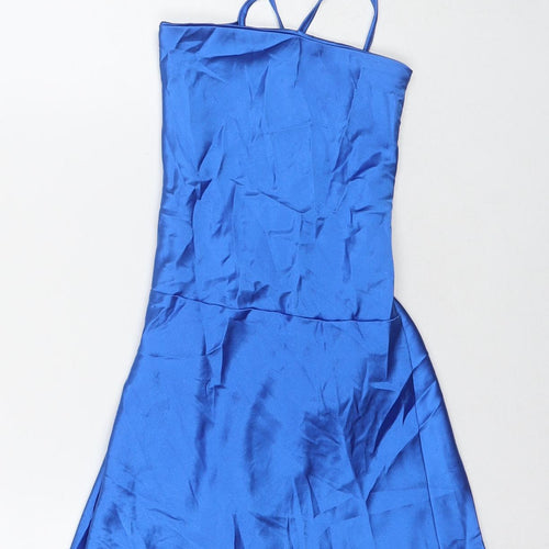 First Distraction Womens Blue Polyester Mini Size 10 Square Neck Tie