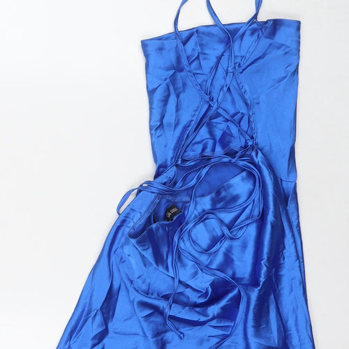 First Distraction Womens Blue Polyester Mini Size 10 Square Neck Tie