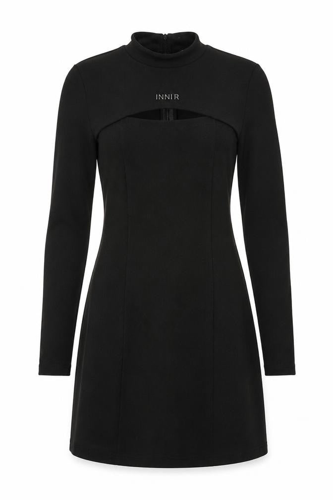 Front view of Urban Revivo women’s black polyester a-line, size S, round neck zip - inner