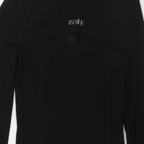 Urban Revivo Womens Black Polyester A-Line Size S Round Neck Zip - Inner