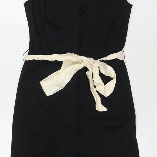 Dorothy Perkins Womens Black Cotton Pencil Dress Size 10 V-Neck Button