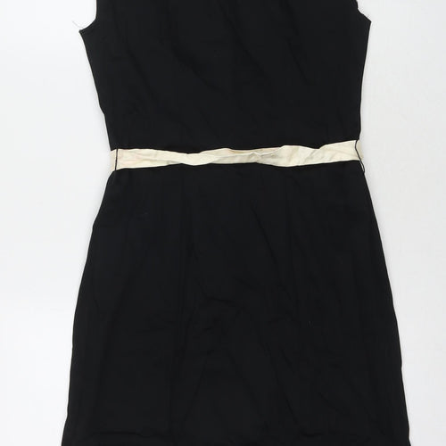 Dorothy Perkins Womens Black Cotton Pencil Dress Size 10 V-Neck Button