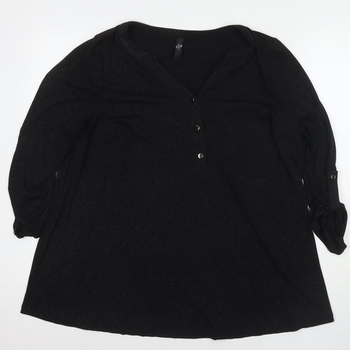 Arcadia Womens Black Polyester Basic Blouse Size 20 V-Neck