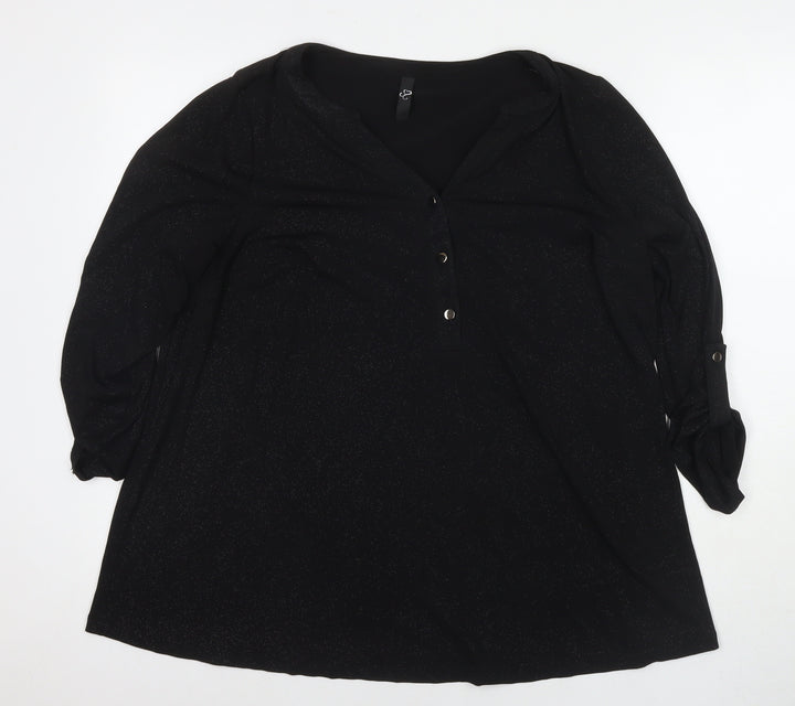 Arcadia Womens Black Polyester Basic Blouse Size 20 V-Neck