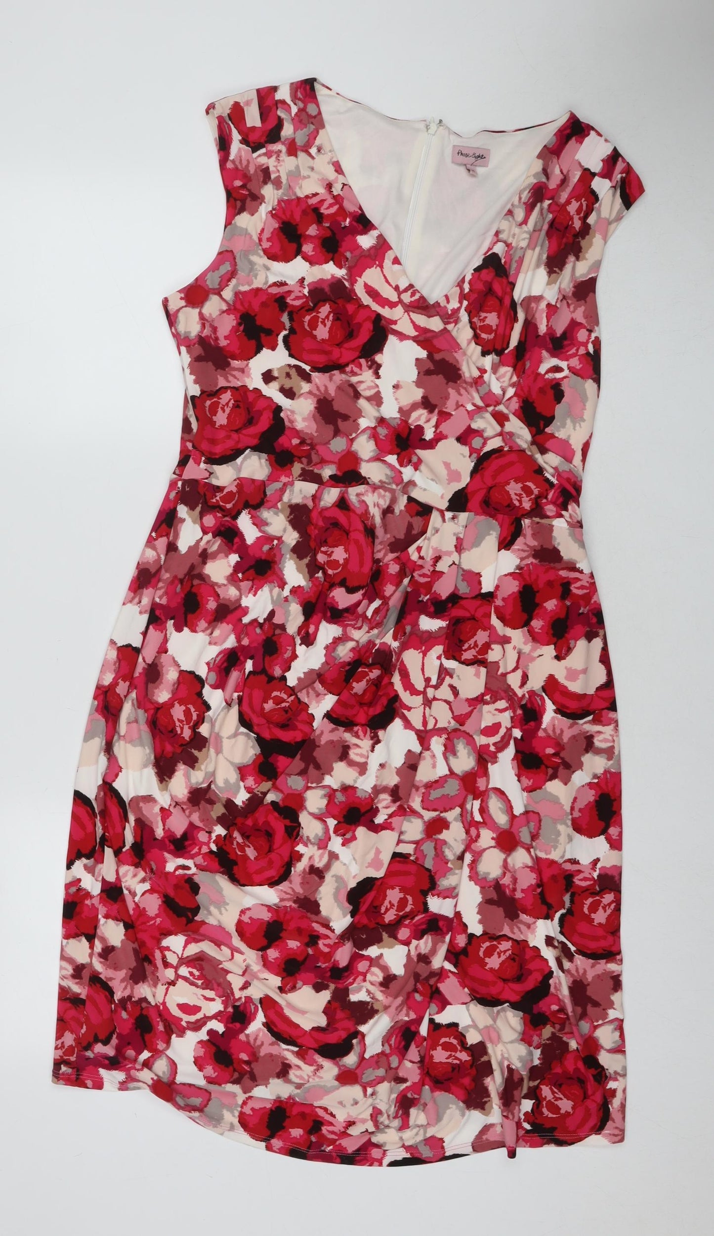 Phase Eight Womens Pink Floral Polyester A-Line Size 16 V-Neck Zip