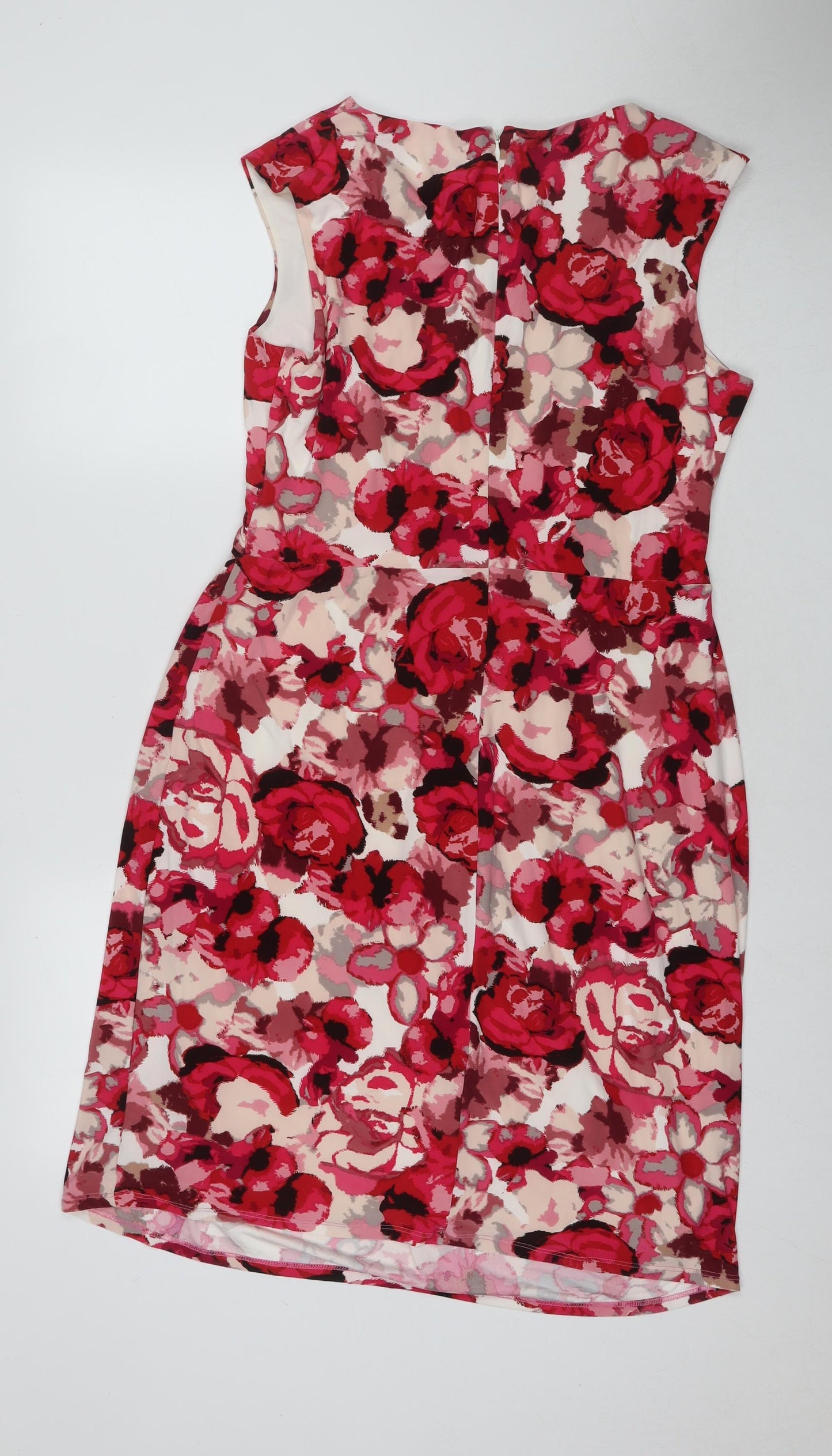 Phase Eight Womens Pink Floral Polyester A-Line Size 16 V-Neck Zip
