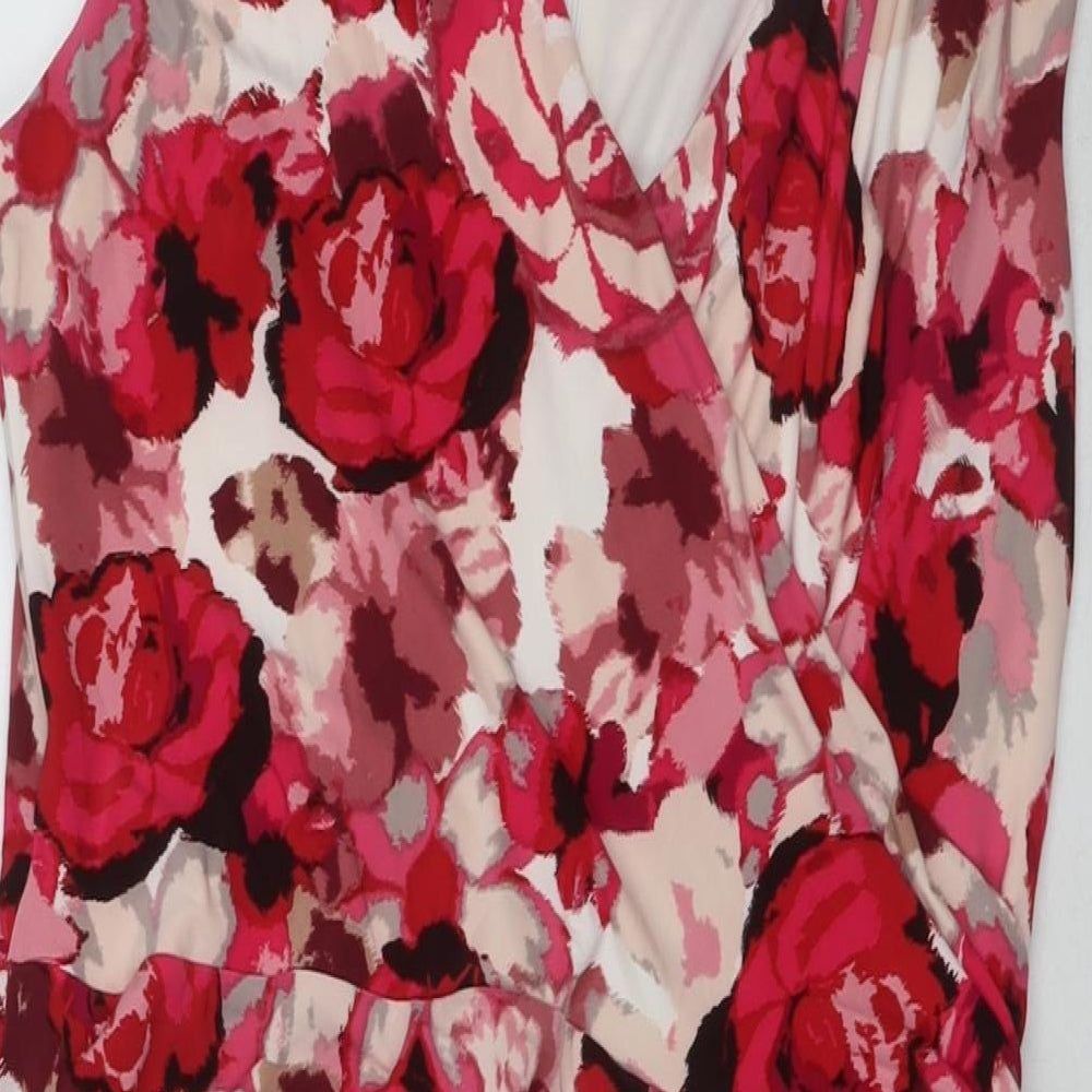 Phase Eight Womens Pink Floral Polyester A-Line Size 16 V-Neck Zip