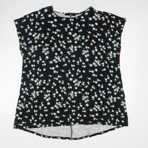 Very Womens Black Floral Viscose Basic T-Shirt Size 20 Round Neck