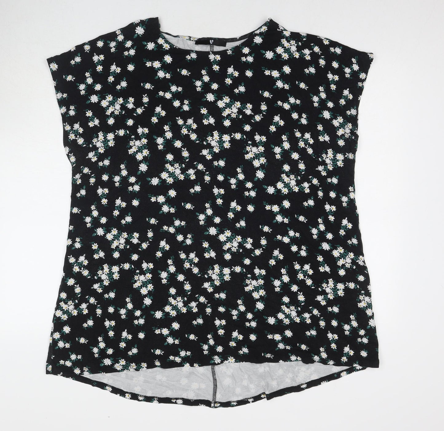 Very Womens Black Floral Viscose Basic T-Shirt Size 20 Round Neck