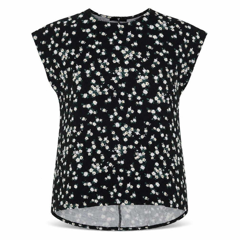 Front view of Very women’s black floral viscose basic t-shirt, size UK 20, round neck