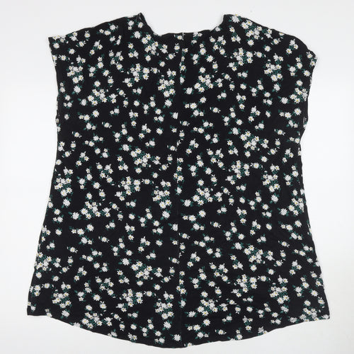 Very Womens Black Floral Viscose Basic T-Shirt Size 20 Round Neck