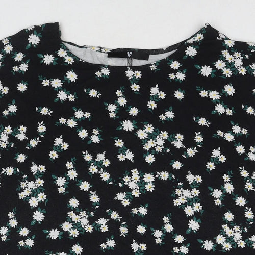 Very Womens Black Floral Viscose Basic T-Shirt Size 20 Round Neck