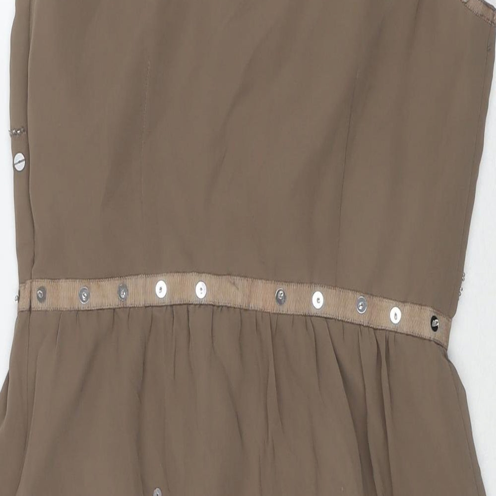 Per Una Womens Beige Polyester A-Line Size 10 Round Neck Zip - Jeweled Detail