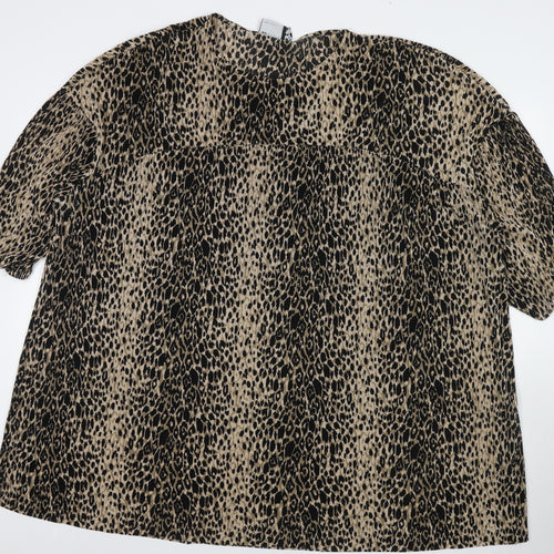 ASOS Womens Brown Animal Print Polyester Tunic T-Shirt Size 16 Round Neck