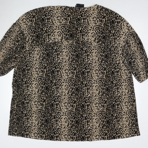 ASOS Womens Brown Animal Print Polyester Tunic T-Shirt Size 16 Round Neck